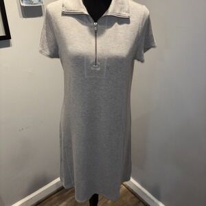 Greige Polo Knit Midi Dress Grey Half Zip Women's Sz M Sporty Stretch Athleisure